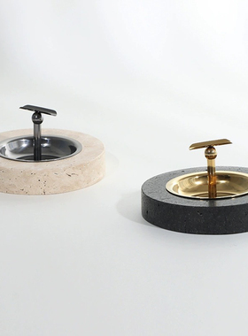 现代轻奢金属大理石烟灰缸摆件