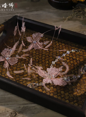 韩式新娘仙美粉色项链耳环套装女