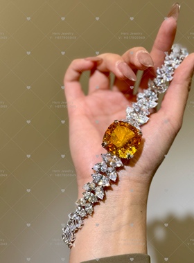 HERS· 100ct艳彩黄色大手镯女重磅手链晚宴人造高定款