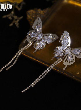涵汐新款流苏蝴蝶锆石项链耳环
