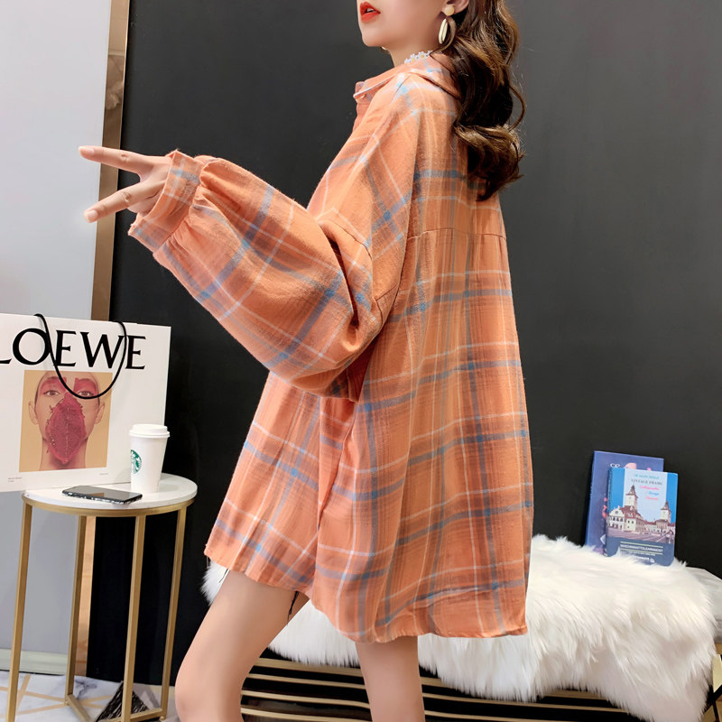 减10格子女复古港味宽松韩版衬衫 卡卡小镇衬衫