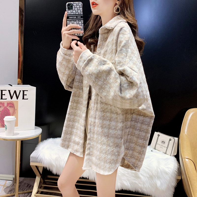 毛呢千鸟格子磨毛2020年春季衬衫 卡卡小镇衬衫