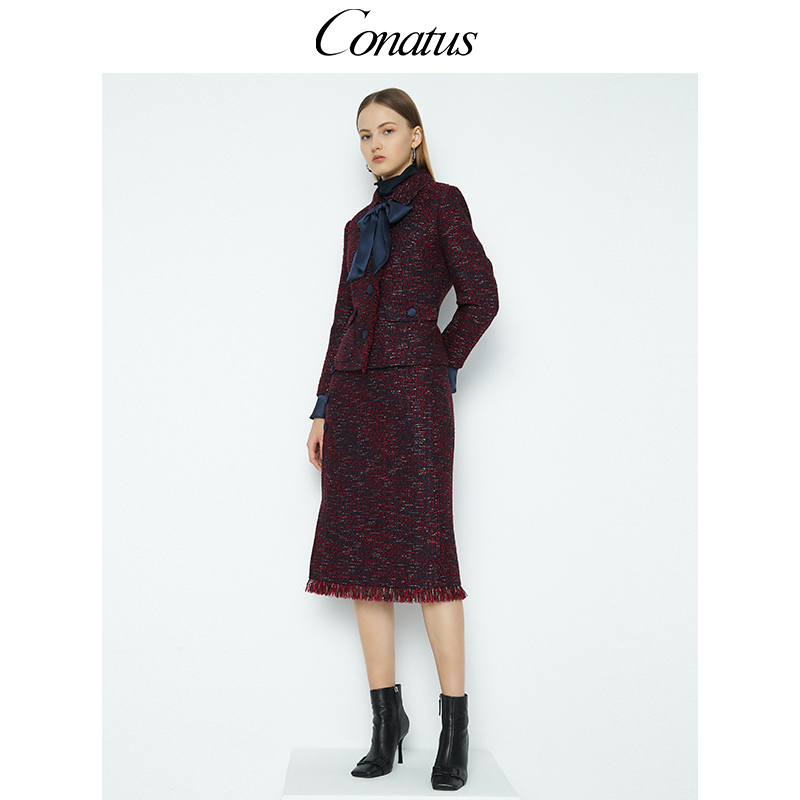 CONATUS/珂尼蒂思热销秋冬新款复古优雅短款外套毛呢大衣女赫本风