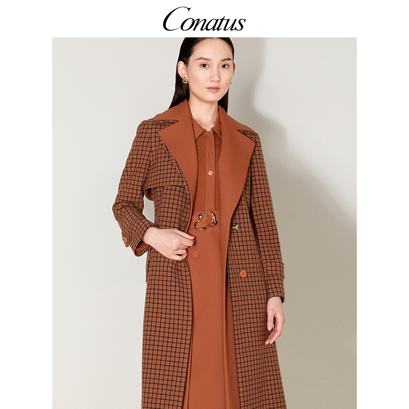 CONATUS/珂尼蒂思格子风衣冬季新款可拆卸双层领风衣外套女 - 图0