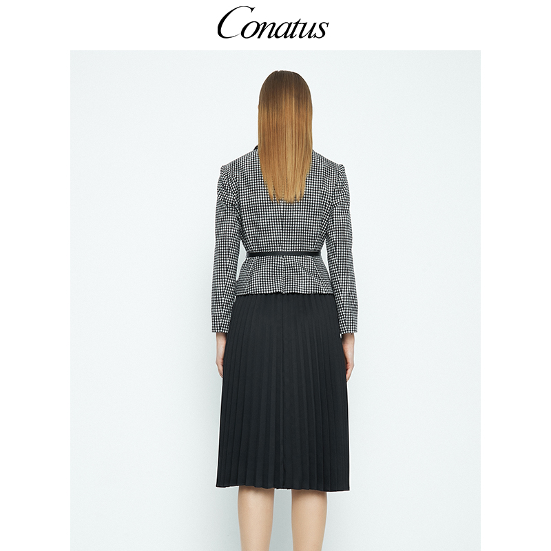 CONATUS/珂尼蒂思热销冬季新款女装时尚设计感通勤西装格子连衣裙 - 图2