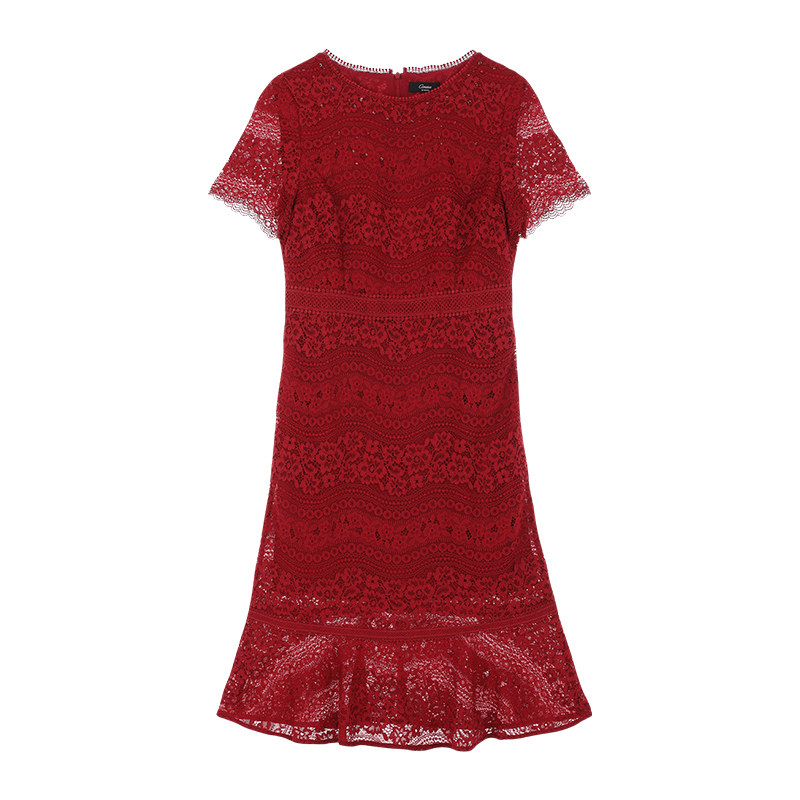 CONATUS/珂尼蒂思女装热销春季新款优雅浪漫蕾丝圆领短袖鱼尾裙女