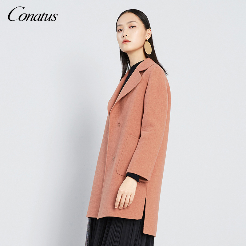 CONATUS/珂尼蒂思女装冬季流行实用双口袋翻领中款毛呢大衣女