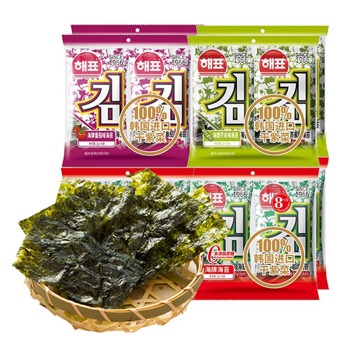 海牌海苔24包零食大礼包原味鱿鱼芥末味即食儿童寿司包饭烤紫菜片 - 图0