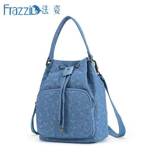 Frazzil/法姿小斜挎包女新品韩版休闲帆布手提包时尚抽带水桶包潮 - 图0