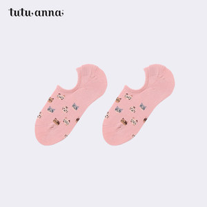 tutuanna船袜女 春秋卡通可爱猫咪满印日系时尚隐形浅口防滑船袜