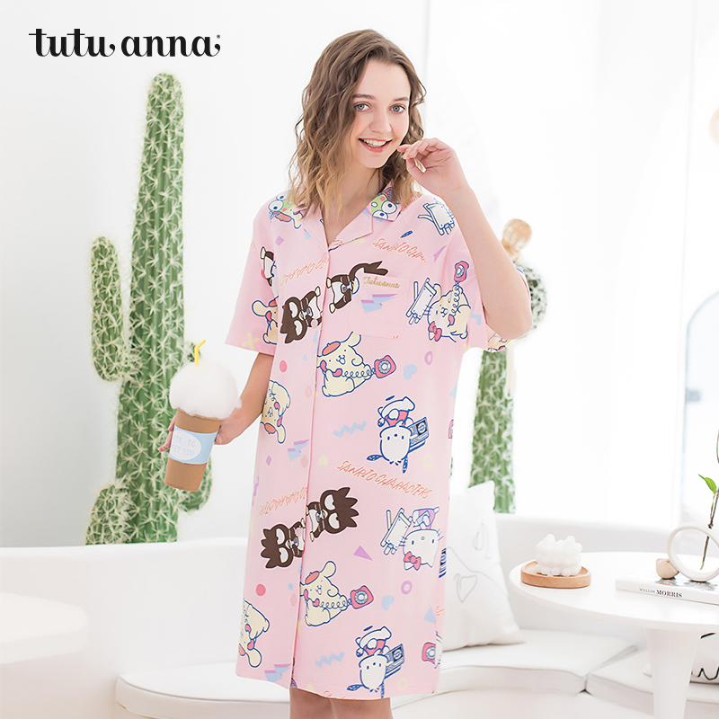 tutuanna睡衣合作款kitty和她朋友们棉质满印短袖睡裙家居服女