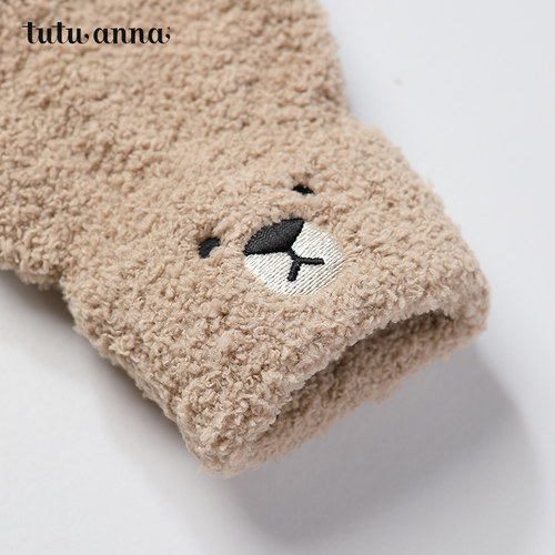 tutuanna 秋冬亲子款儿童可爱 毛绒保暖小动物图案刺绣手套男女款 - 图1