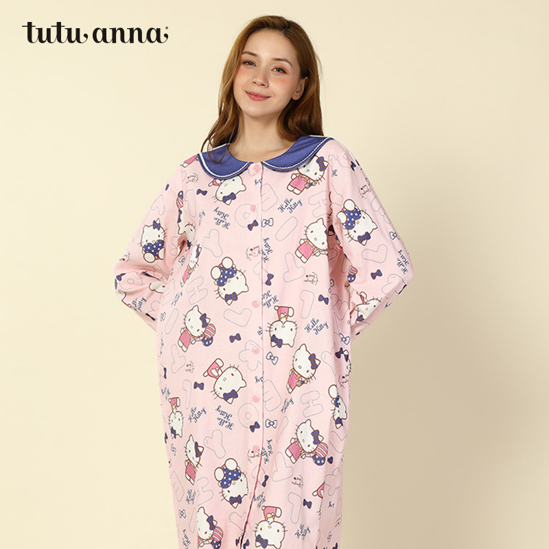 tutuanna家居服睡衣春秋女 IP联名款hellokitty满印 长袖睡裙女