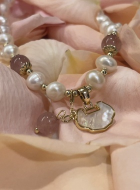 国风复古淡水珍珠手链平安锁