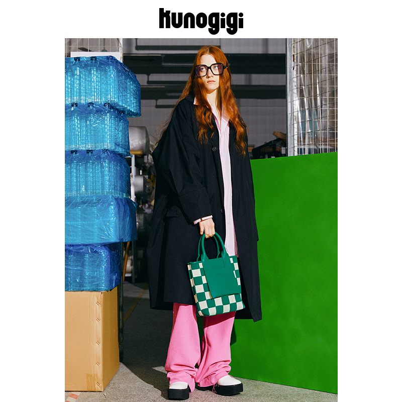 KUNOGIGI中号格纹针织托特包