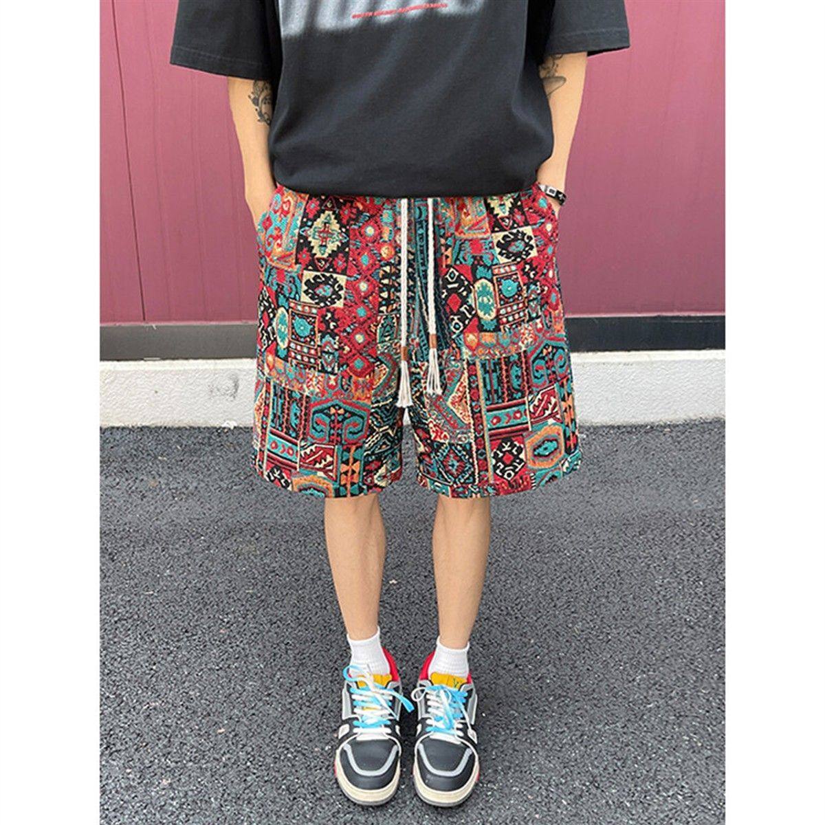 民族风提花短裤男夏季新中式穿搭国潮高级感中裤潮牌外穿五分裤子,淘宝优惠券,粉丝福利购,淘宝优惠卷