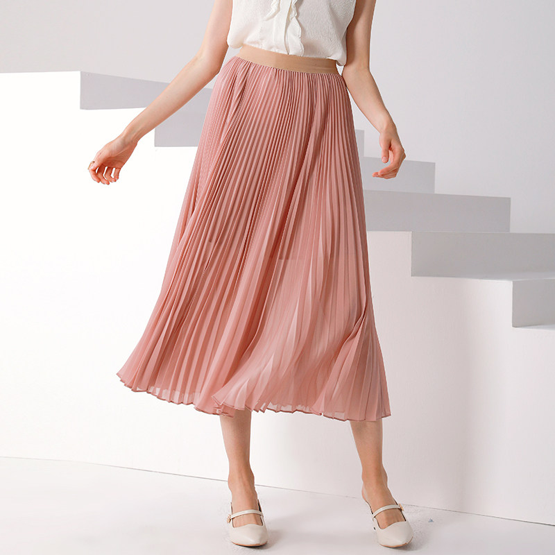 jjparty粉色进口雪纺百褶2020长裙 JJparty香港原创设计师品牌半身裙