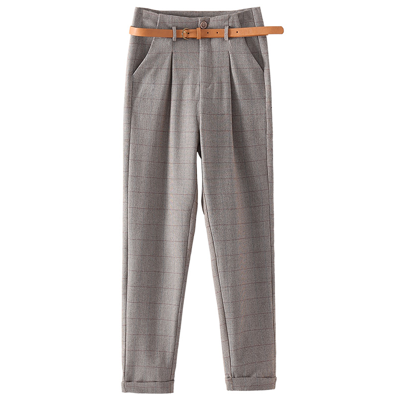 英伦格子休闲裤女哈伦裤九分裤高腰职业西裤烟管裤宽松直筒复古,淘宝优惠券,粉丝福利购,淘宝优惠卷