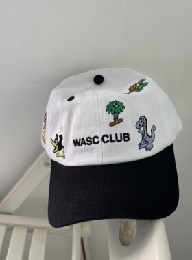 色做旧卡通图案童趣棒球帽女