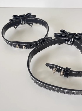哥特风小众设计黑色蝴蝶结choker项圈pu街头复古皮辣妹锁骨链颈链