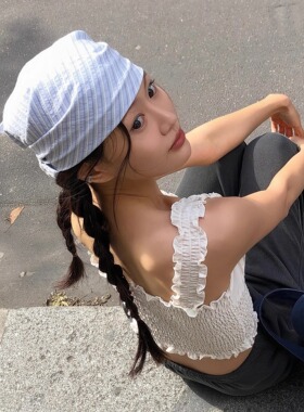 韩系博主款蓝色条纹头巾女潮2025新款高级感绑发发带包头丝巾方巾