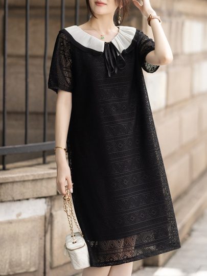 素木气质黑色刺绣雪纺连衣裙女夏季新款裙子2025年欧货大码女装潮