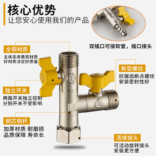 全铜燃气天然气活接三通阀门热水器液化煤气管接头分气带开关球阀 - 图3