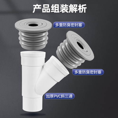 厨房50管下水三通75管道专用PVC排水管接头y型斜口三头通防臭防溢 - 图1