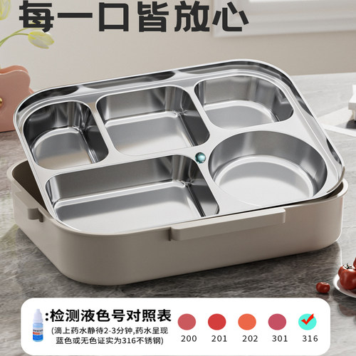 316不锈钢保温饭盒上班族大容量初中学生专用食堂打饭便当分格盘 - 图0