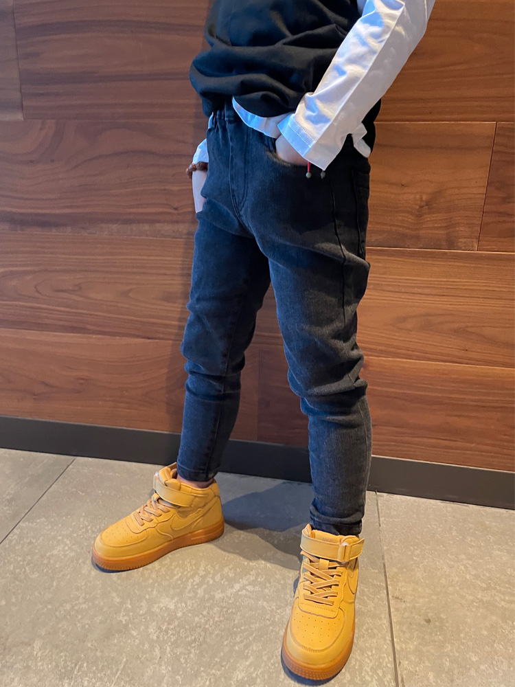 童装男童加绒瘦版牛仔小脚修身裤子2025秋冬潮宝宝小中大儿童长裤 - 图1