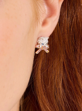 高品质出口欧美风可爱猫咪蝴蝶结耳钉项链女