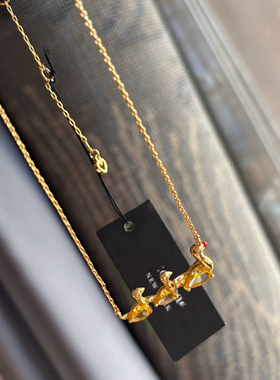 高品质出口欧美大牌原单红嘴闪耀锆石三只小黄鸭子个性项链女