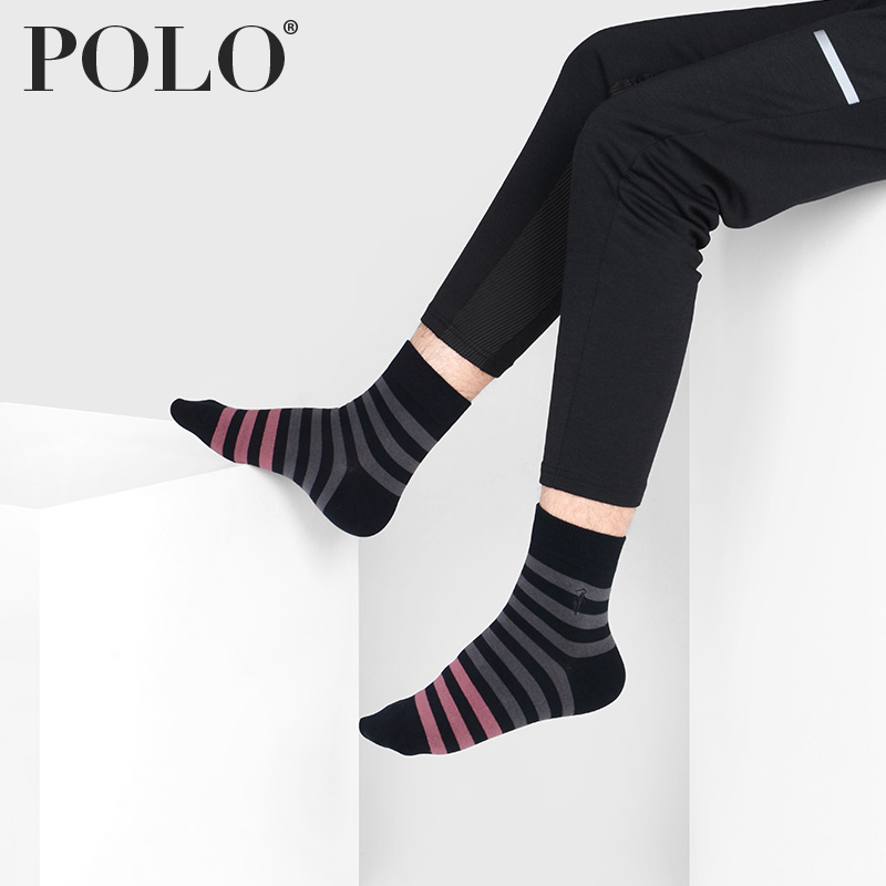 polo中筒春季中厚条纹撞色休闲棉袜 polo品棉短袜/打底袜/丝袜/美腿袜