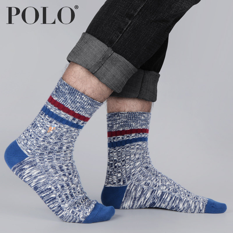 polo秋冬季男士中厚针织棉线中筒袜 polo品棉长筒袜