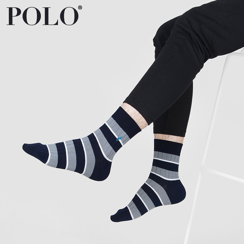 polo男春季中厚中筒彩色条纹潮棉袜 polo品棉短袜/打底袜/丝袜/美腿袜