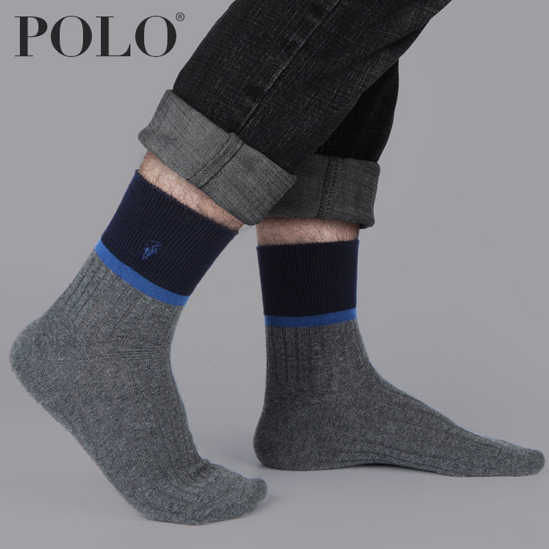 polo冬季中厚休闲高筒男士中筒袜 polo品棉短袜/打底袜/丝袜/美腿袜
