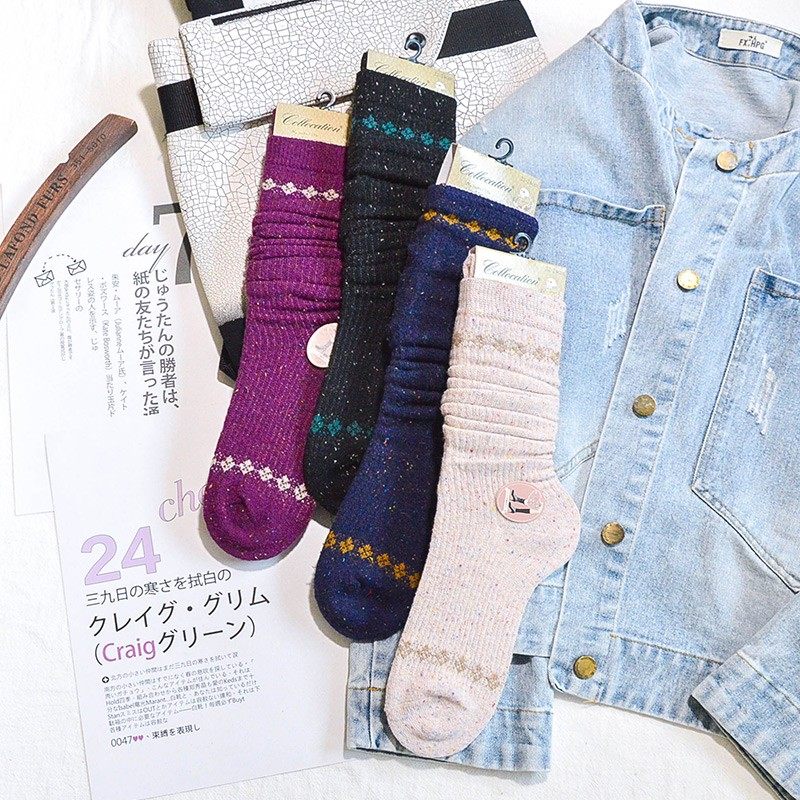 日本原单外贸秋冬女士中长筒堆堆女袜彩棉线针织冬季厚袜子纯色,淘宝优惠券,粉丝福利购,淘宝优惠卷
