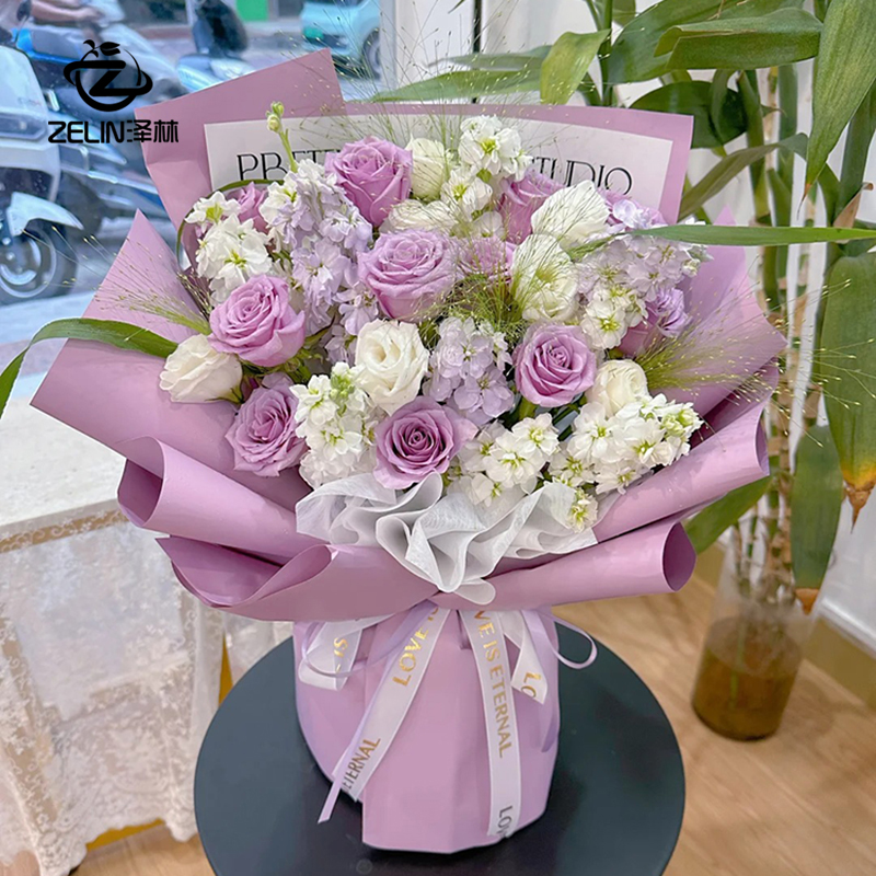 泽林鲜花包装材料韩风初恋纯色纸马卡龙色欧雅纸防水花束包装纸 - 图2