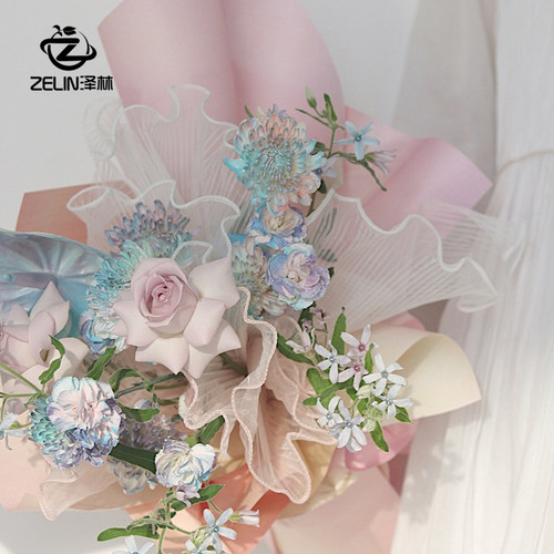 韩式波浪纱网花束包装网纱高档包花纸材料鲜花装饰围边纱网纱幔 - 图3