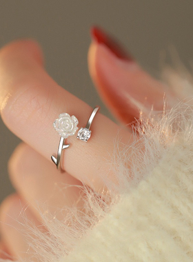 纯银山茶花戒指女小众设计高级感