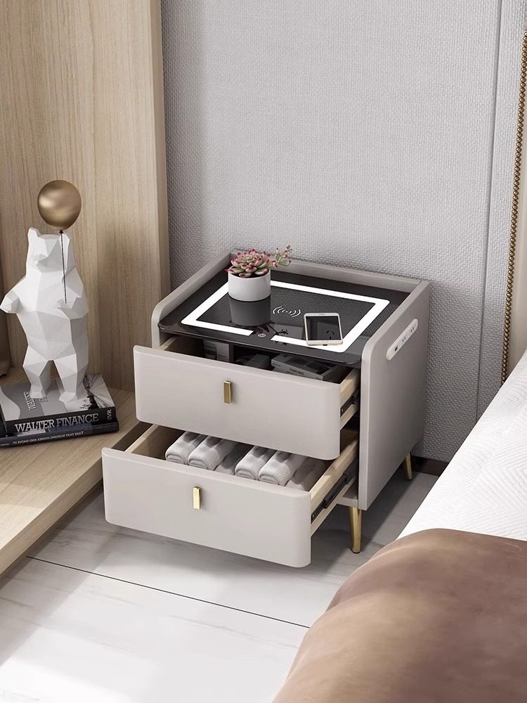 智能床头柜现代简约实木网红极简易主卧室多功能无线充电轻奢家用,淘宝优惠券,粉丝福利购,淘宝优惠卷