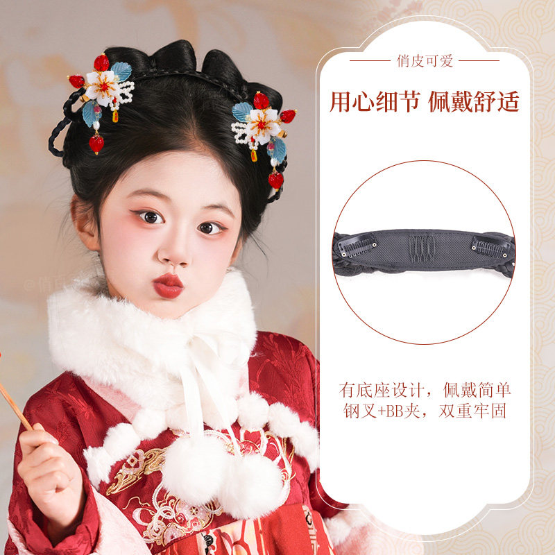 女童汉服假发古风一体式儿童假发包古装日常发髻造型盘发新年头饰,淘宝优惠券,粉丝福利购,淘宝优惠卷
