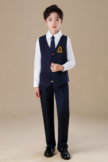 儿童朗诵大合唱演出服中小学生校服英伦风幼儿园班服马甲男表演服