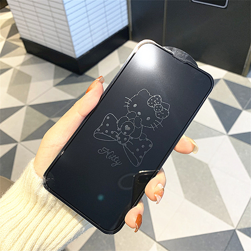 卡通kitty适用iPhone15/16/17Promax手机息影膜13pro钢化玻璃膜14Plus可爱玉桂狗12防偷窥保护膜11XR防摔XS - 图0