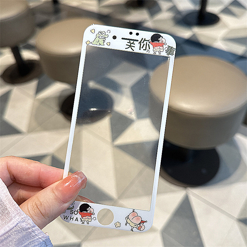 卡通适用iPhone4s手机膜苹果7/8plus全屏软边5s小新玻璃钢化膜se23防摔6splus叮当恰怕狗防摔前贴 - 图2