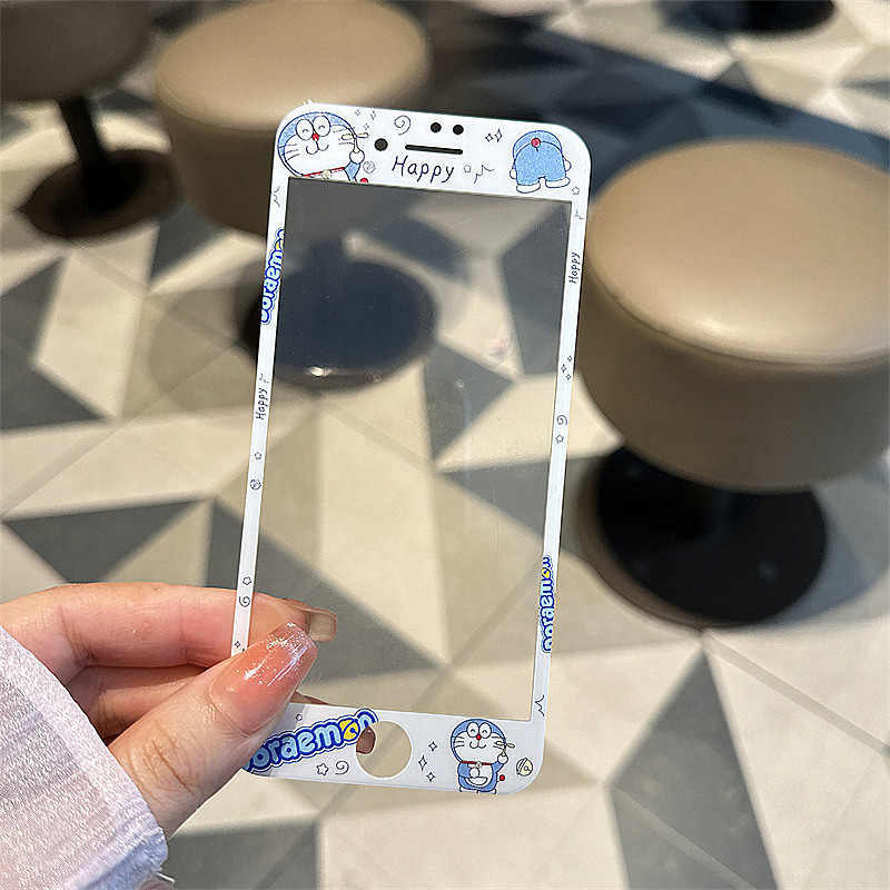 卡通适用iPhone4s手机膜苹果7/8plus全屏软边5s小新玻璃钢化膜se23防摔6splus叮当恰怕狗防摔前贴 - 图3