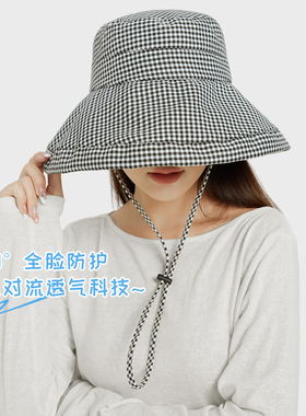 zauo渔夫帽千鸟格沙滩休闲夏圆顶