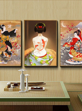 日式挂画和风日本浮世绘壁画仕女图艺妓和服美女料理寿司店装饰画
