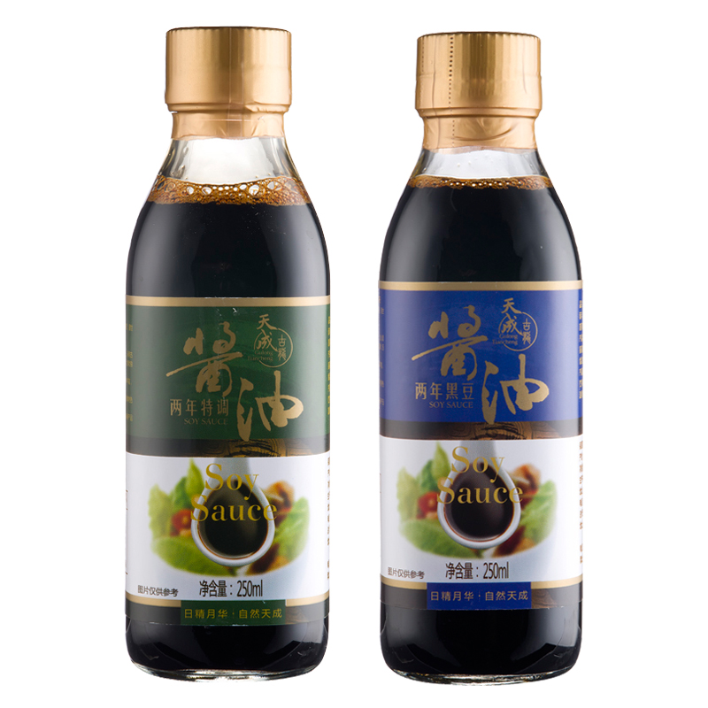 古龙天成两年黑豆特调酿造酱油无添加家用拌凉皮蘸酱250ml*2瓶 - 图3