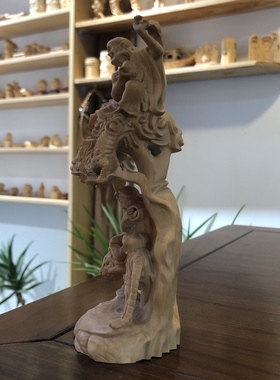 奇木手作·黄杨木雕刻降龙伏虎罗汉装饰品实木神像摆件工艺品送礼